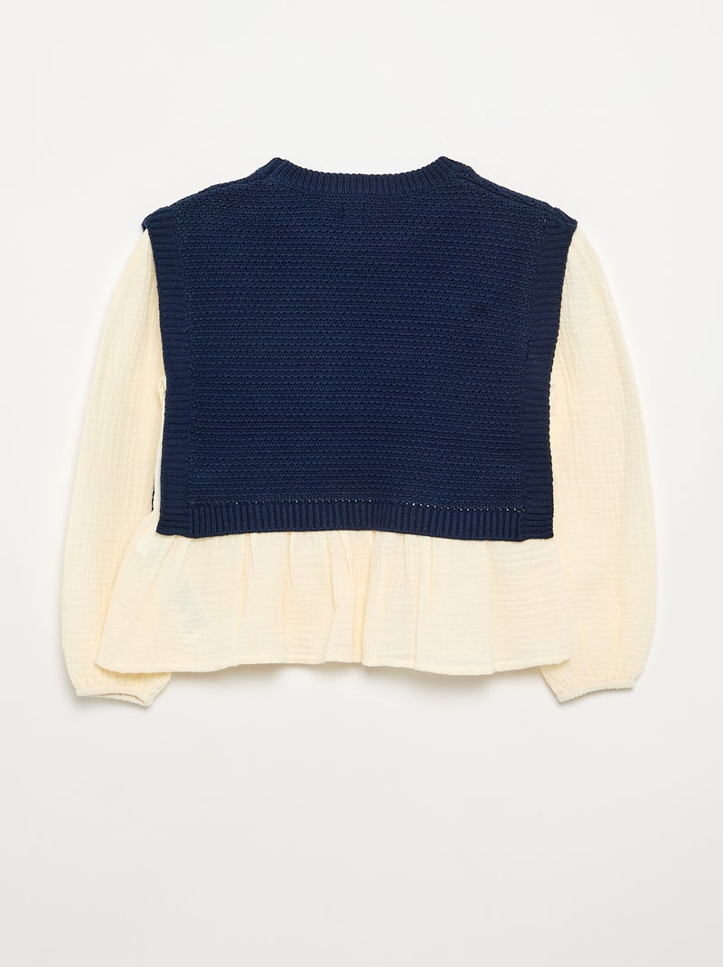 Blouse-Effect 2-in-1 Sweater Blue - Kiabi