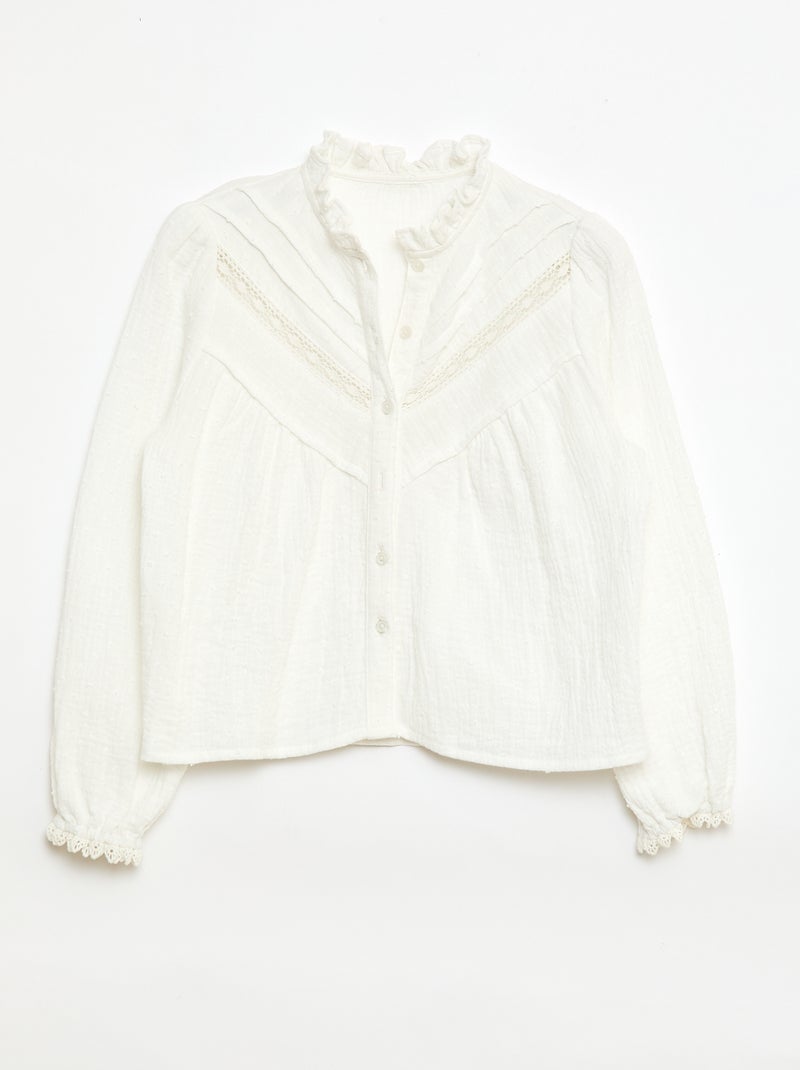 Blouse en coton plumetis Blanc - Kiabi