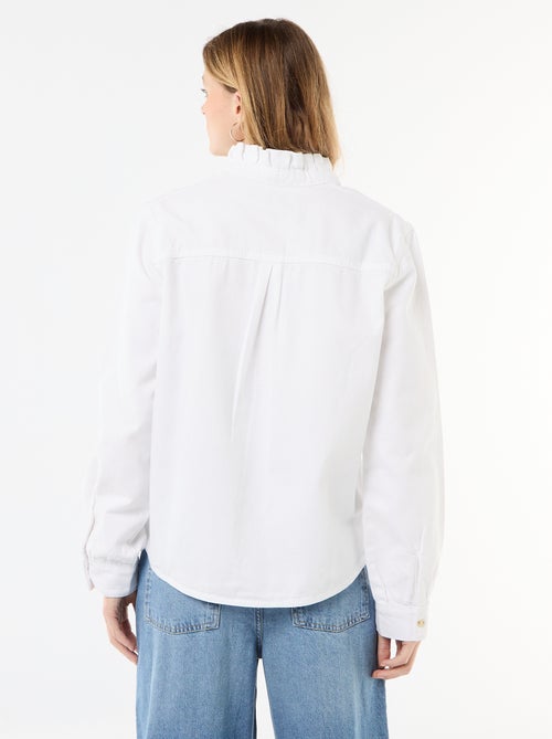 Blouse en denim avec col volanté - Kiabi