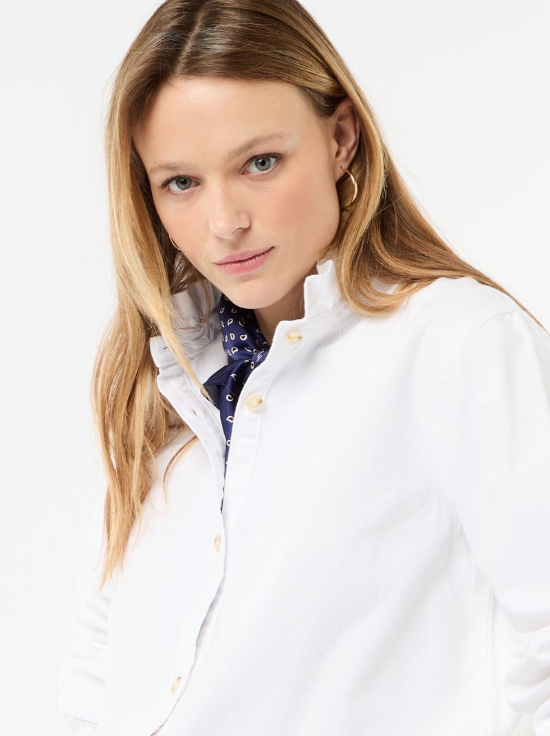 Blouse en denim avec col volanté Blanc - Kiabi