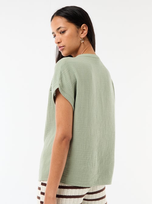 Blouse en double gaze de coton avec broderies - Kiabi