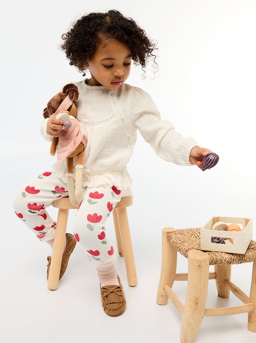 Blouse en gaze de coton avec broderies et dentelle - Kiabi