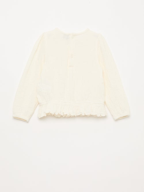Blouse en gaze de coton avec broderies et dentelle - Kiabi