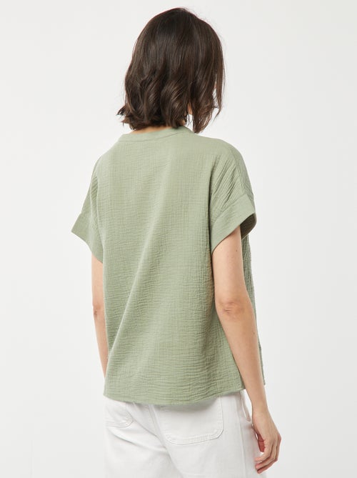 Blouse en gaze de coton avec broderies - Kiabi