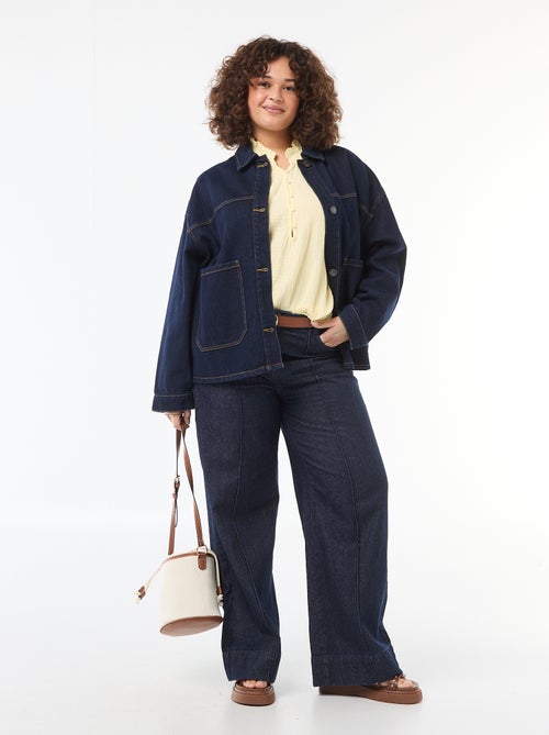 Blouse en gaze de coton avec col froncé - Kiabi