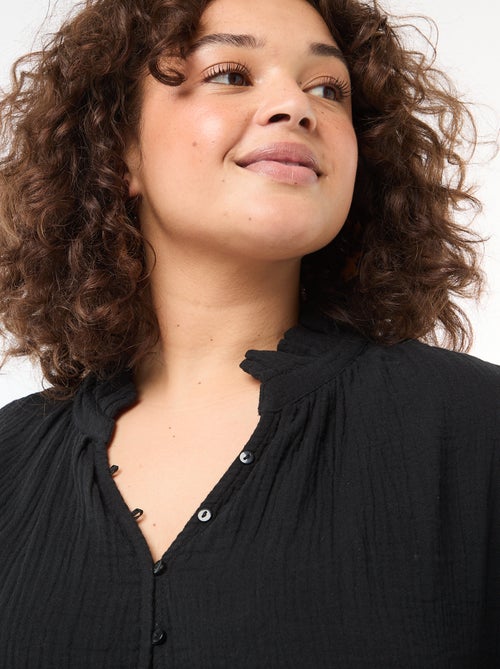 Blouse en gaze de coton avec col froncé - Kiabi