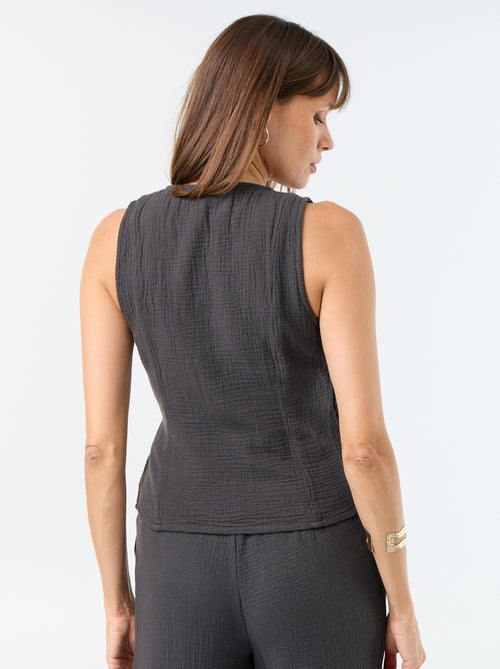 Blouse en gaze de coton avec ouverture croisée - Kiabi