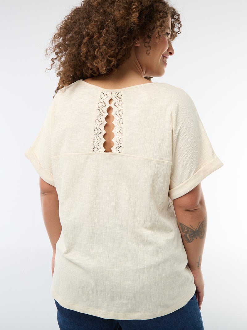 Blouse en matière crêpée manches courtes Beige - Kiabi