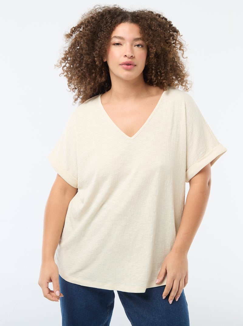 Blouse en matière crêpée manches courtes Beige - Kiabi