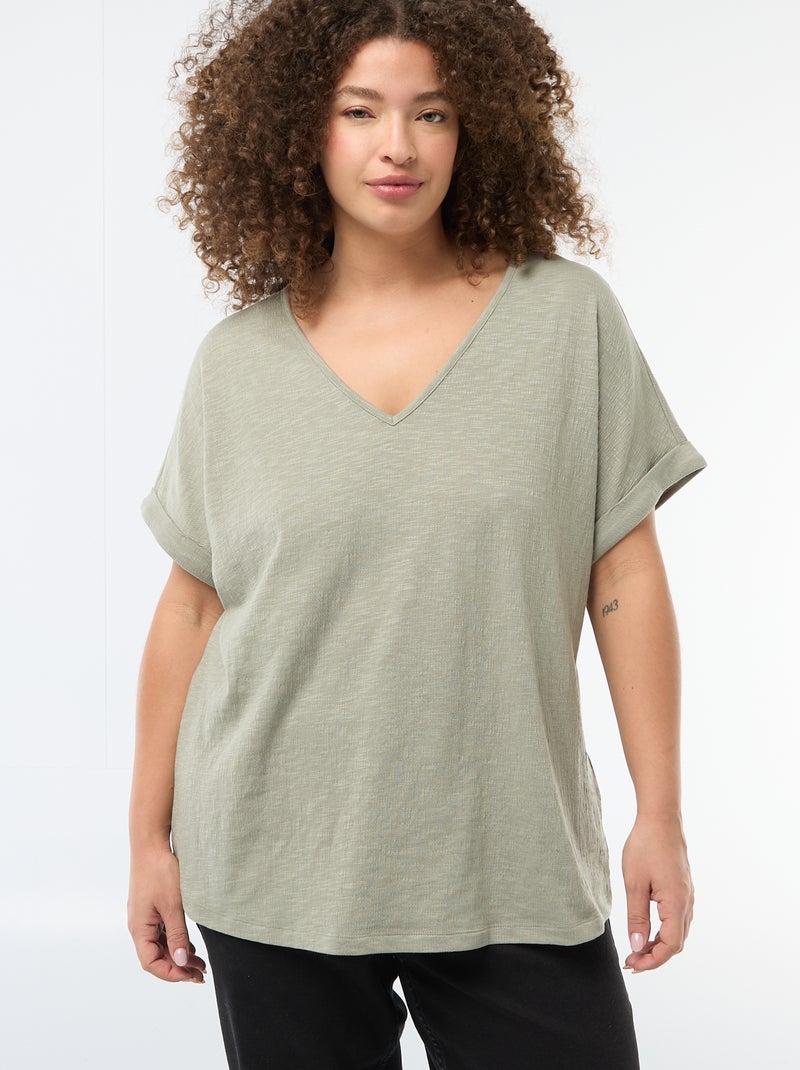Blouse en matière crêpée manches courtes Vert - Kiabi