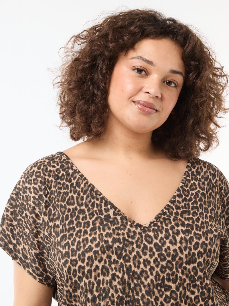 Blouse en matière gaufrée à manches courtes Beige - Kiabi