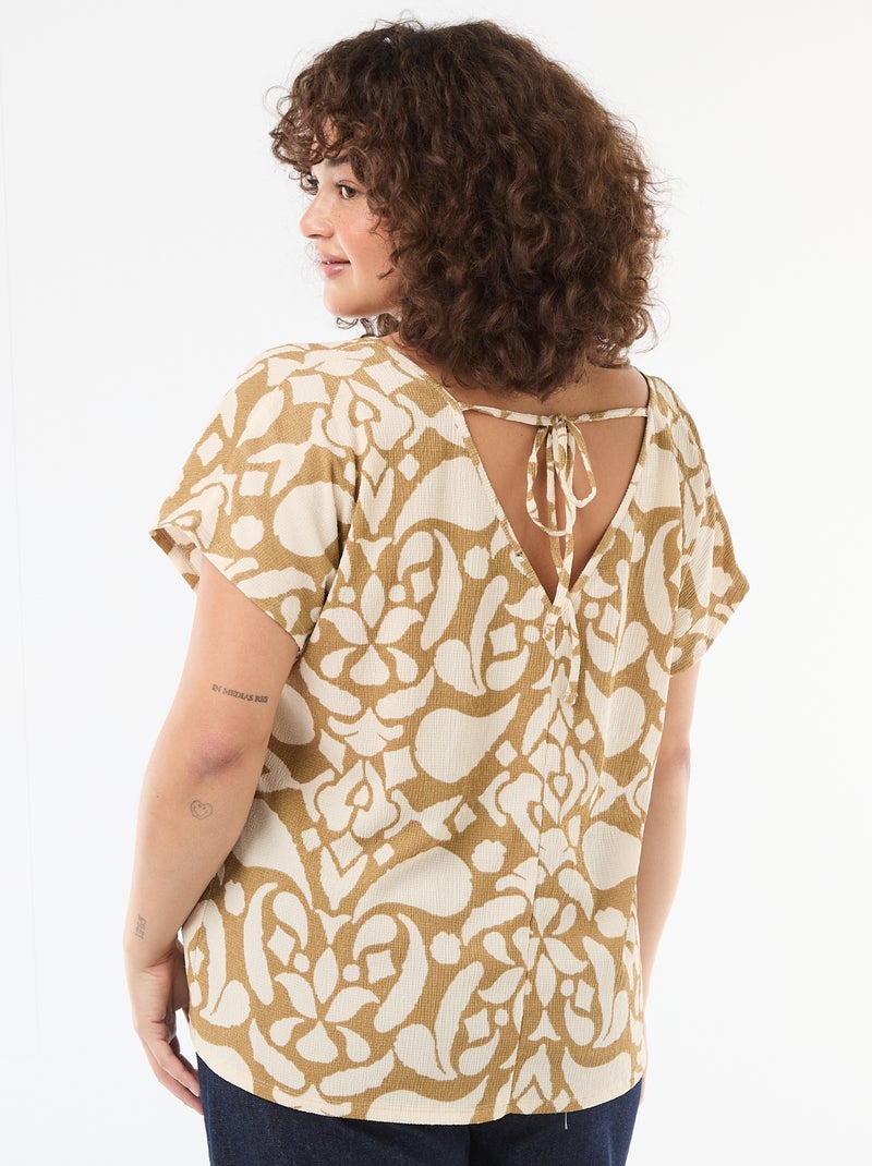 Blouse en matière gaufrée à manches courtes Marron - Kiabi