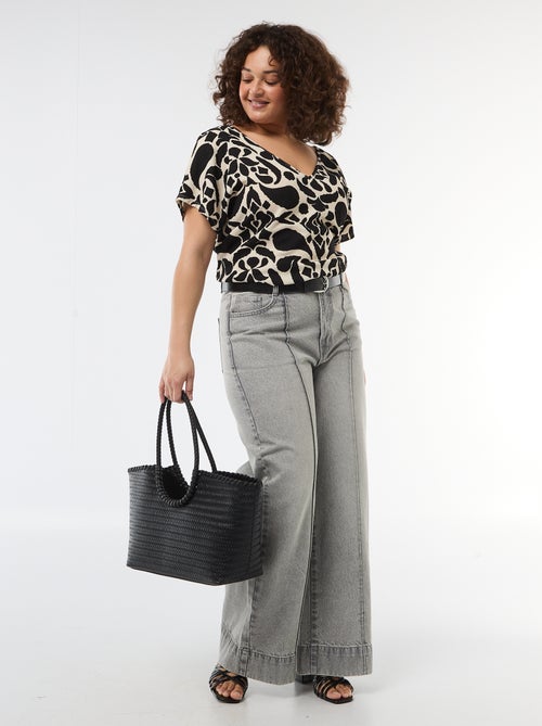 Blouse en matière gaufrée à manches courtes - Kiabi