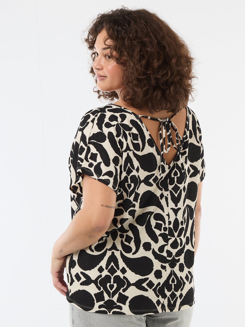 Blouse en matière gaufrée à manches courtes Noir - Kiabi