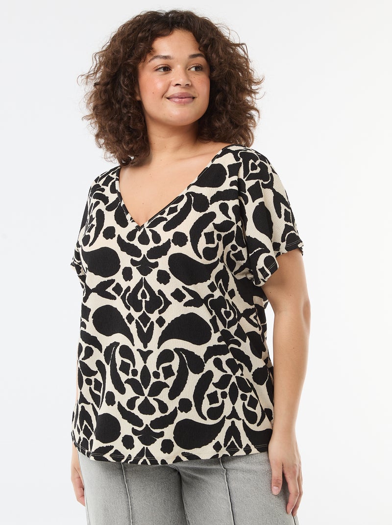 Blouse en matière gaufrée à manches courtes Noir - Kiabi