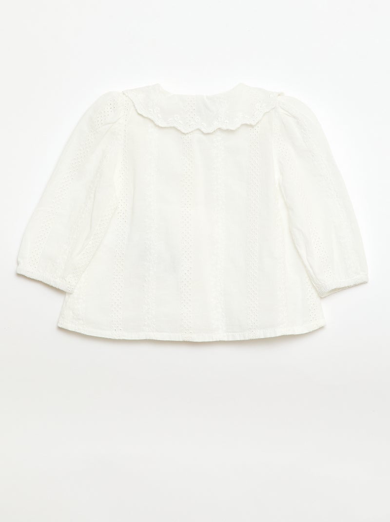 Blouse en voile de coton avec broderies Blanc - Kiabi