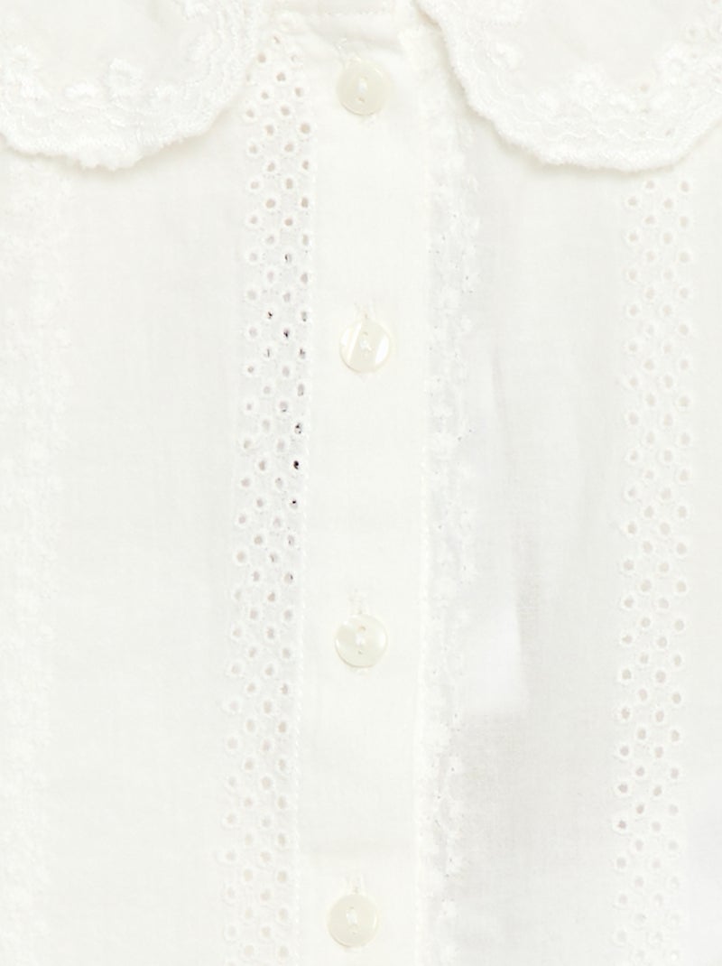 Blouse en voile de coton avec broderies Blanc - Kiabi