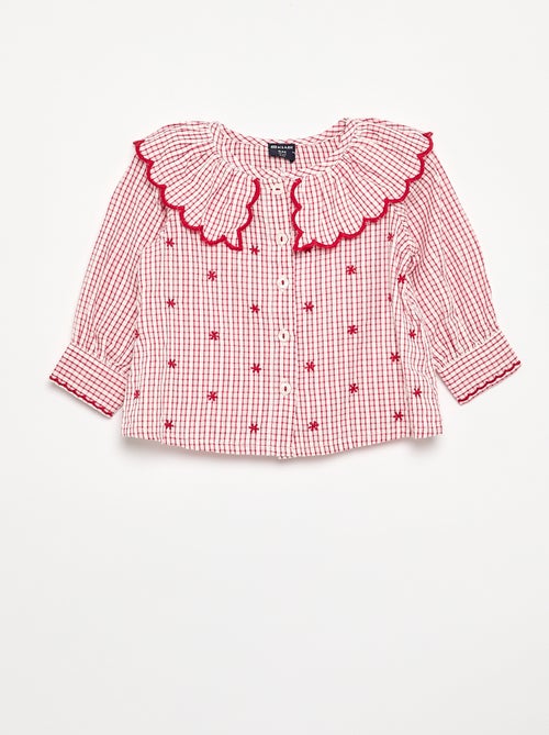 Blouse en voile de coton avec col claudine - Kiabi