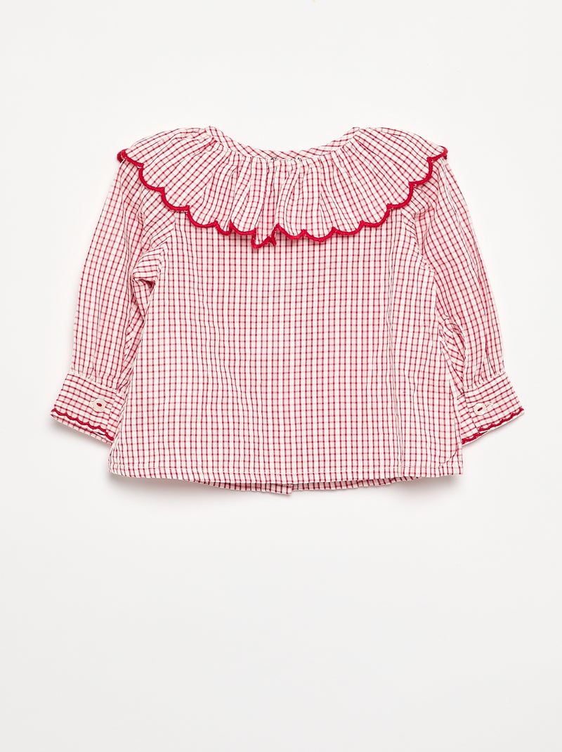 Blouse en voile de coton avec col claudine Rouge - Kiabi
