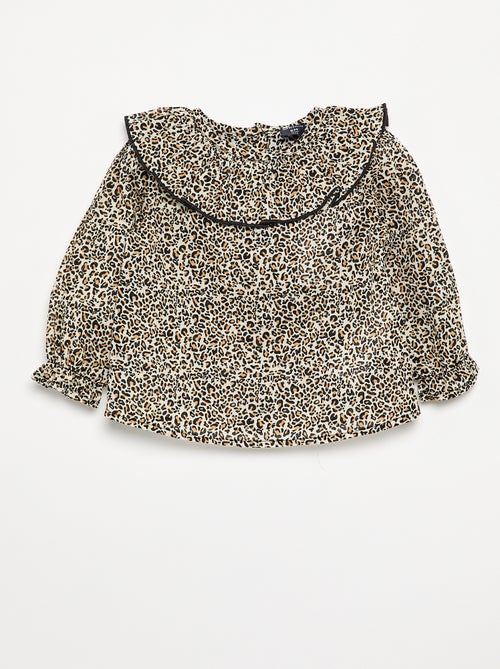 Blouse en voile de coton motif léopard - Kiabi