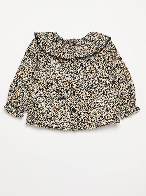 Blouse en voile de coton motif léopard - Kiabi