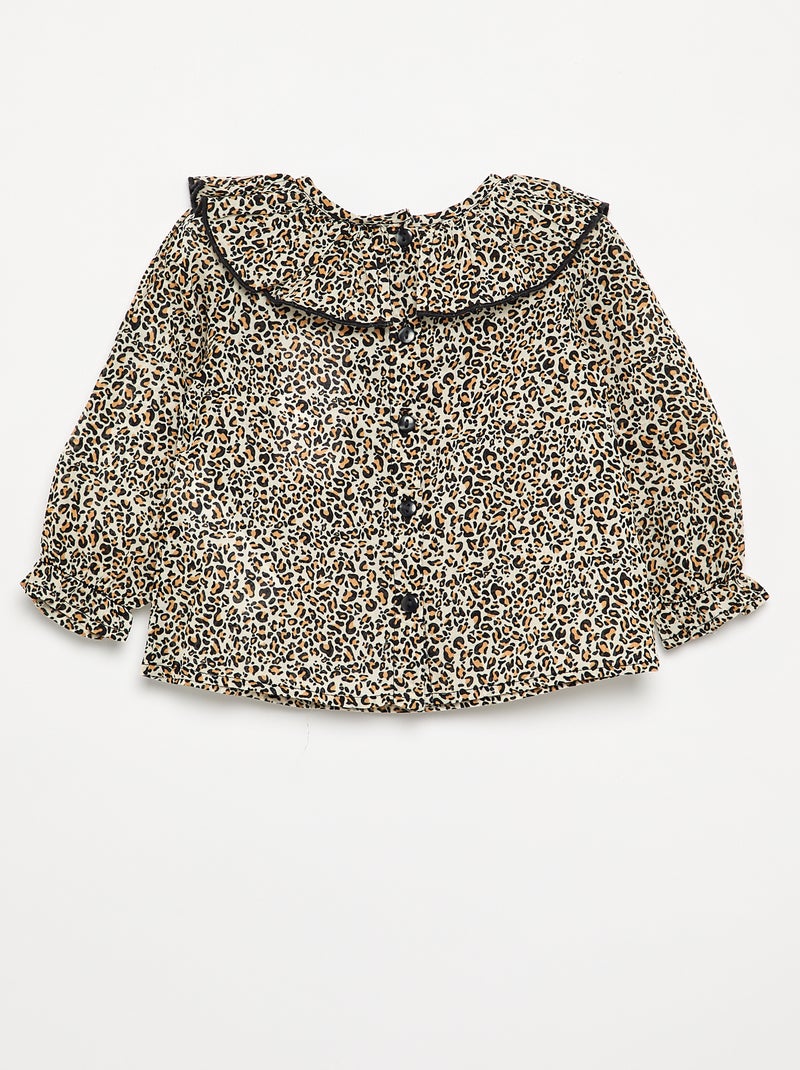 Blouse en voile de coton motif léopard Marron - Kiabi
