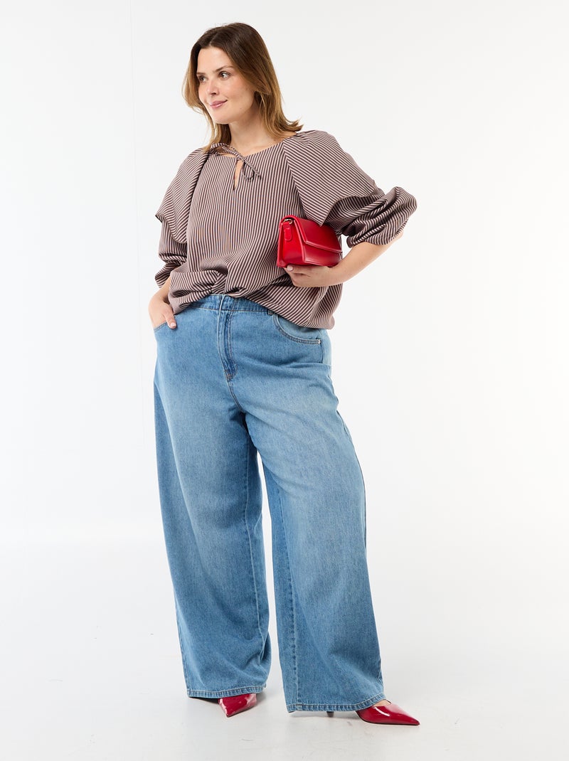 Blouse fluide à manches longues et large volant au col Marron - Kiabi