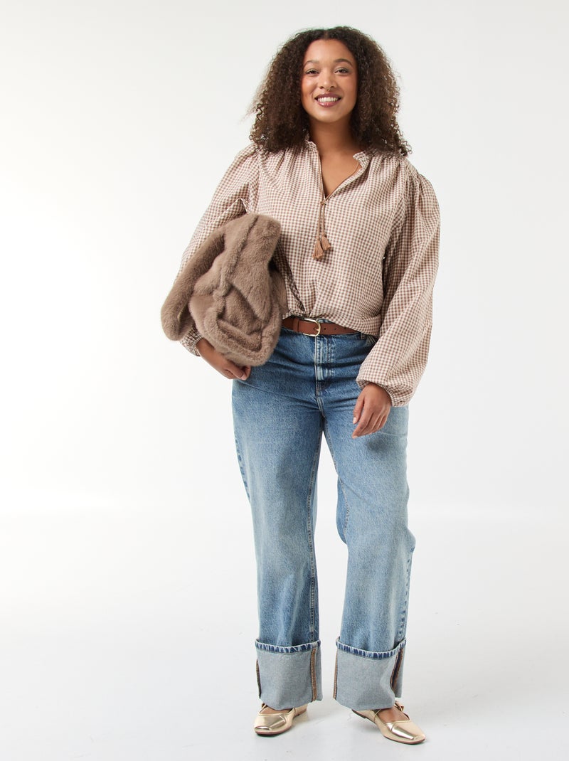 Blouse fluide carreaux vichy Beige - Kiabi