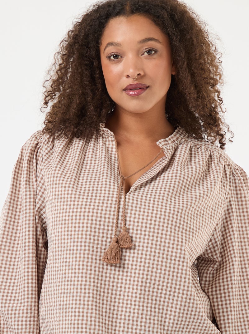 Blouse fluide carreaux vichy Beige - Kiabi