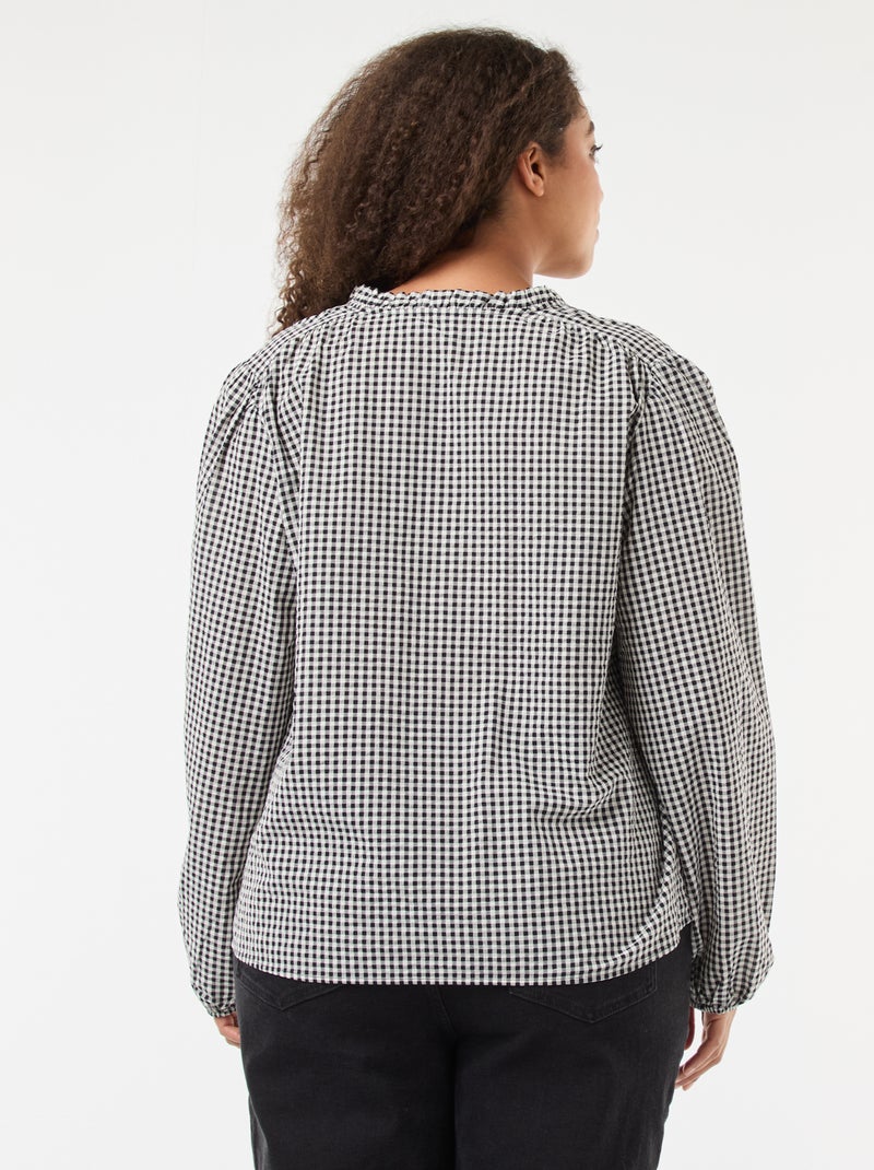 Blouse fluide carreaux vichy Noir - Kiabi