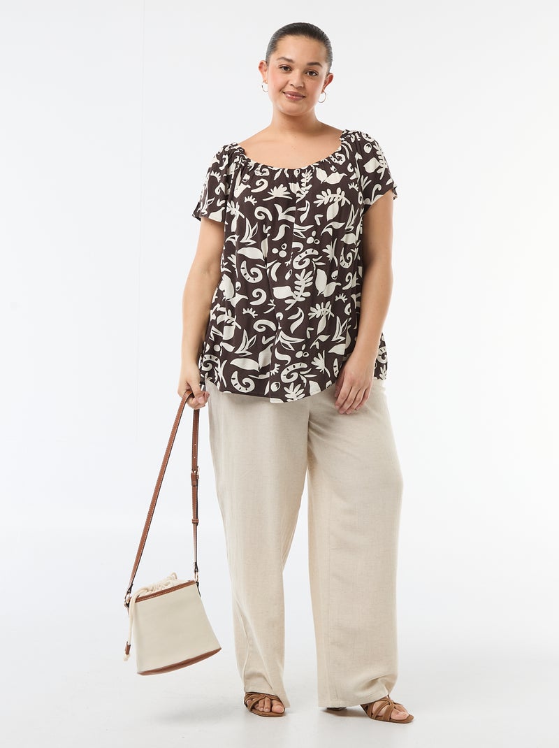 Blouse fluide crêpée à manches courtes Bleu - Kiabi