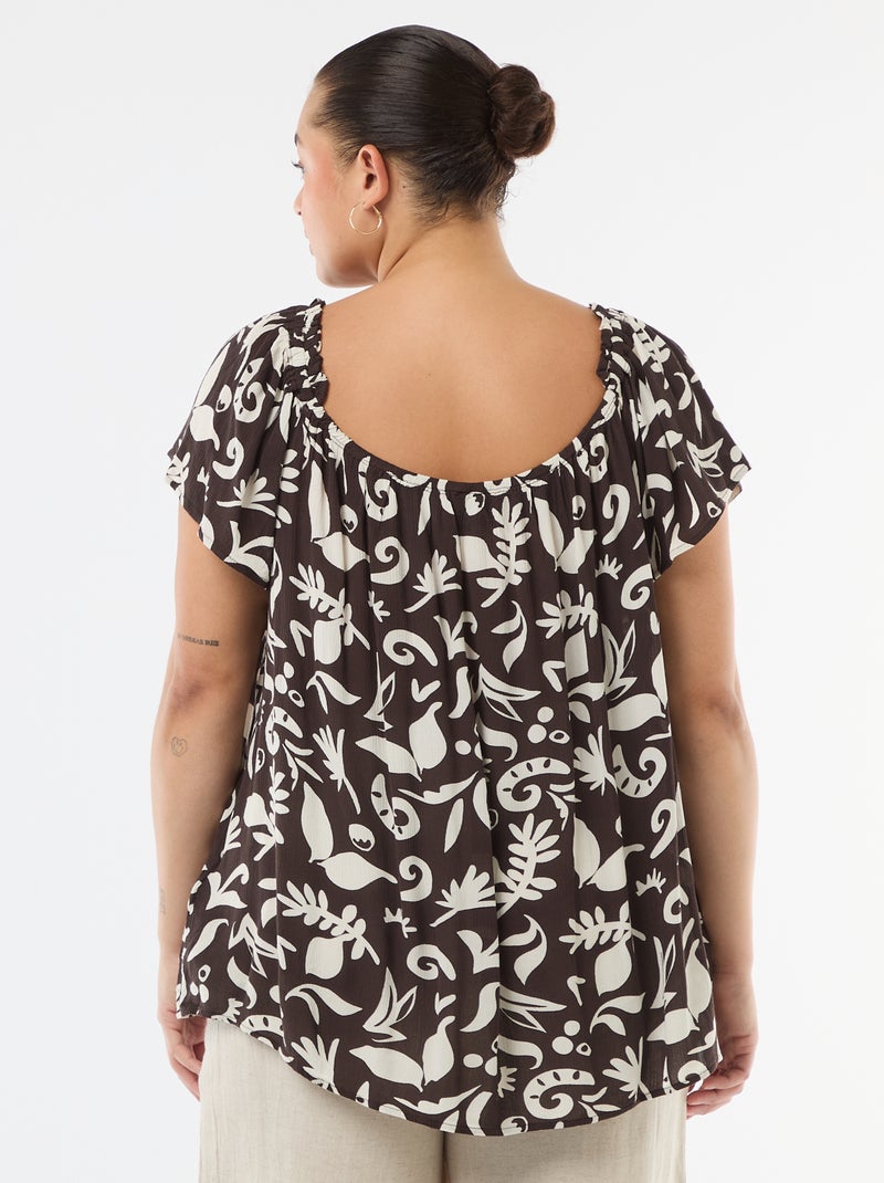 Blouse fluide crêpée à manches courtes Bleu - Kiabi