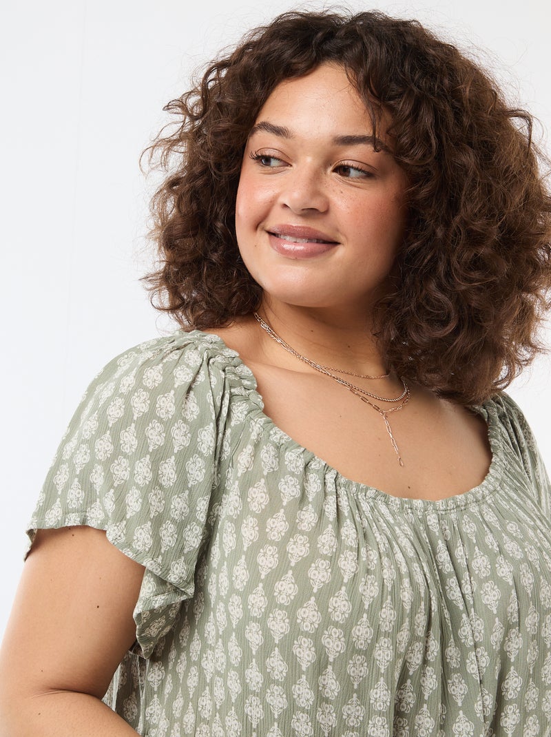 Blouse fluide crêpée à manches courtes Vert - Kiabi