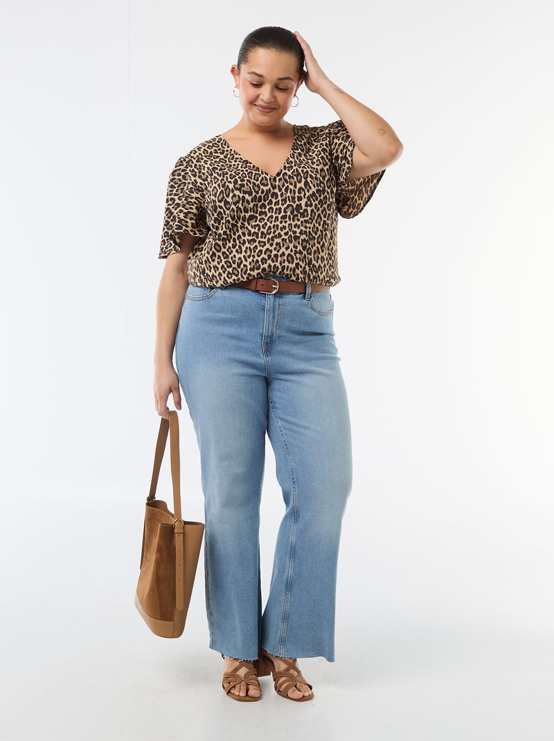 Blouse fluide uni à manches courtes Beige - Kiabi