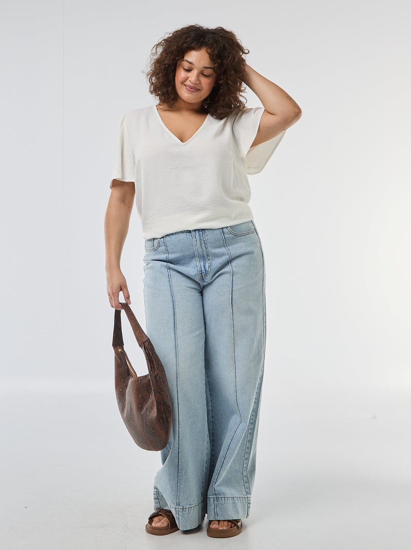 Blouse fluide uni à manches courtes Blanc - Kiabi