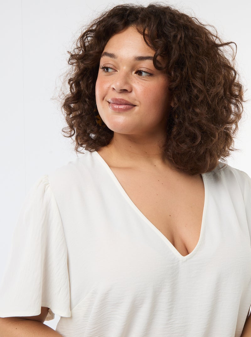 Blouse fluide uni à manches courtes Blanc - Kiabi