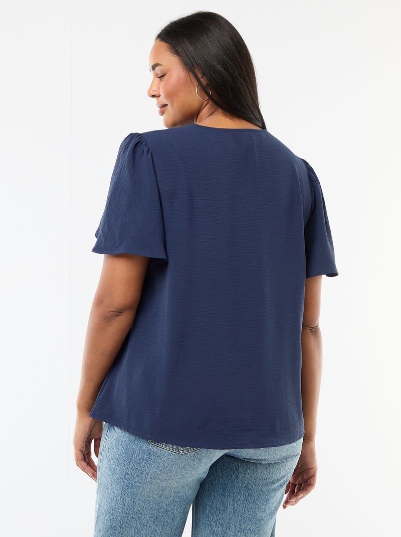 Blouse fluide uni à manches courtes Bleu foncé - Kiabi