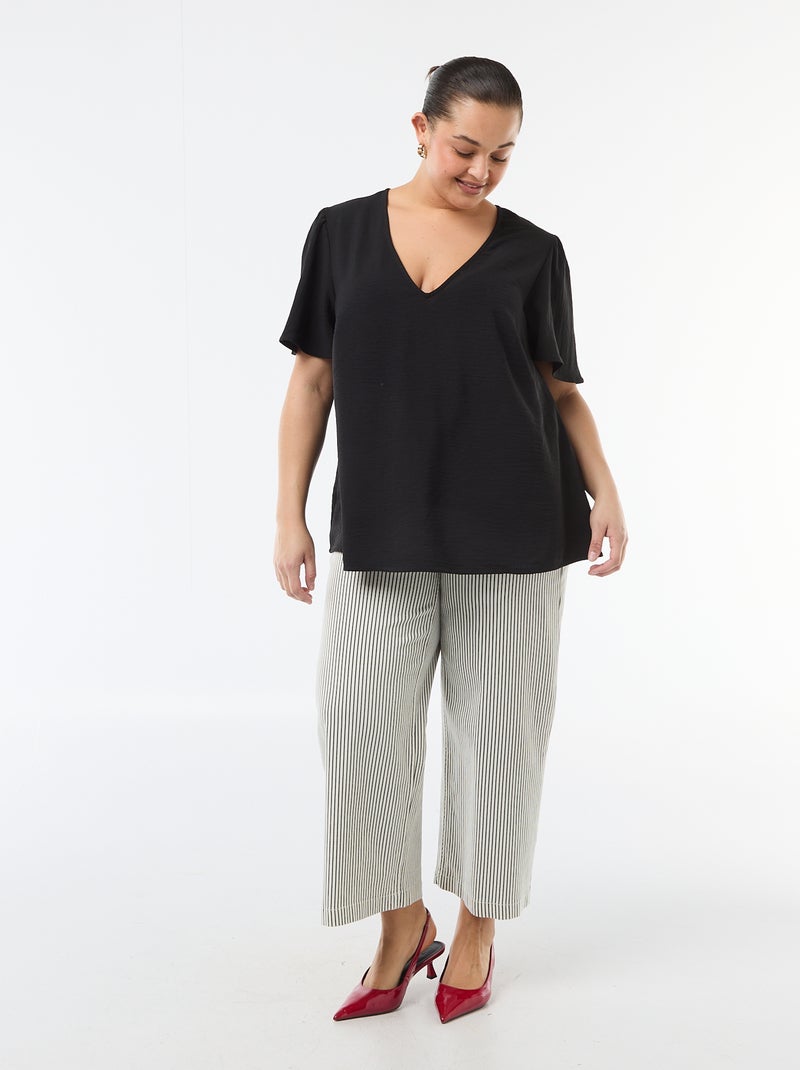 Blouse fluide uni à manches courtes Noir - Kiabi