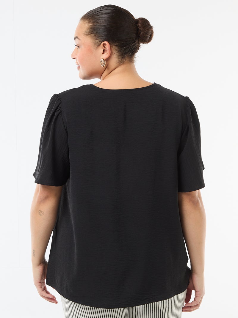 Blouse fluide uni à manches courtes Noir - Kiabi
