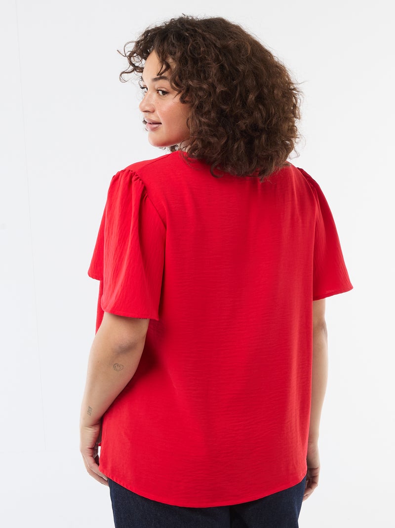 Blouse fluide uni à manches courtes Rouge - Kiabi