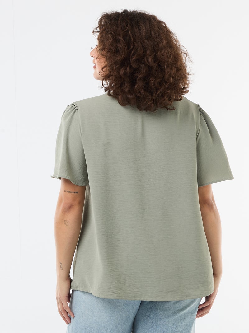 Blouse fluide uni à manches courtes Vert - Kiabi