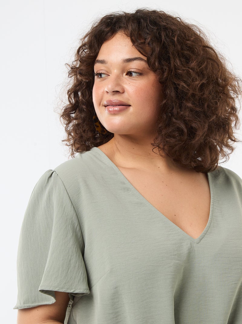 Blouse fluide uni à manches courtes Vert - Kiabi