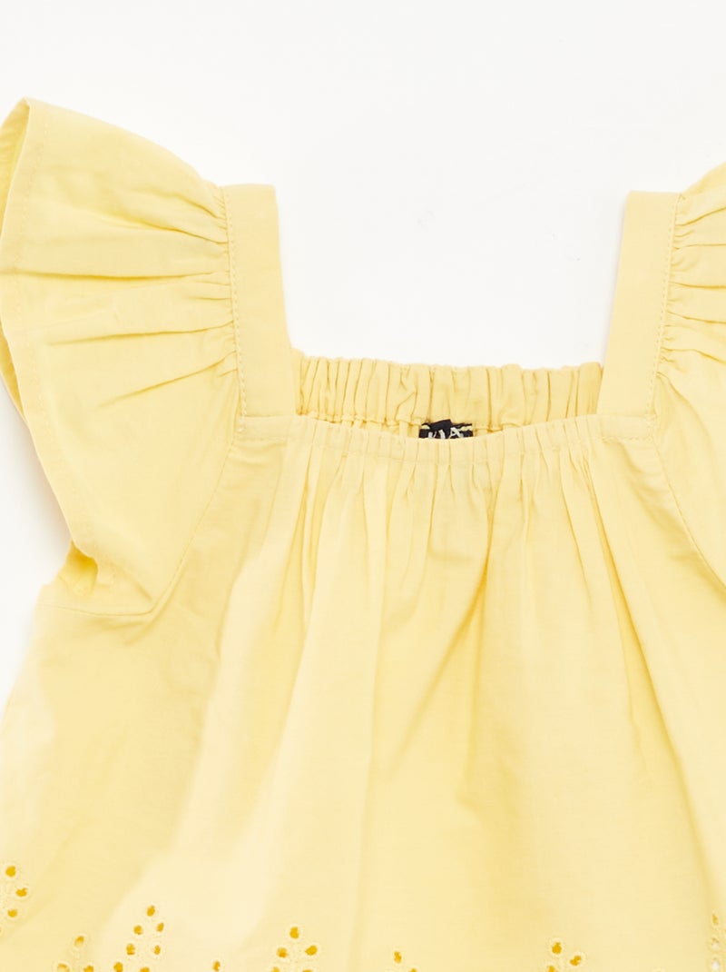 Blouse légère avec bretelles volantées et broderies JAUNE - Kiabi