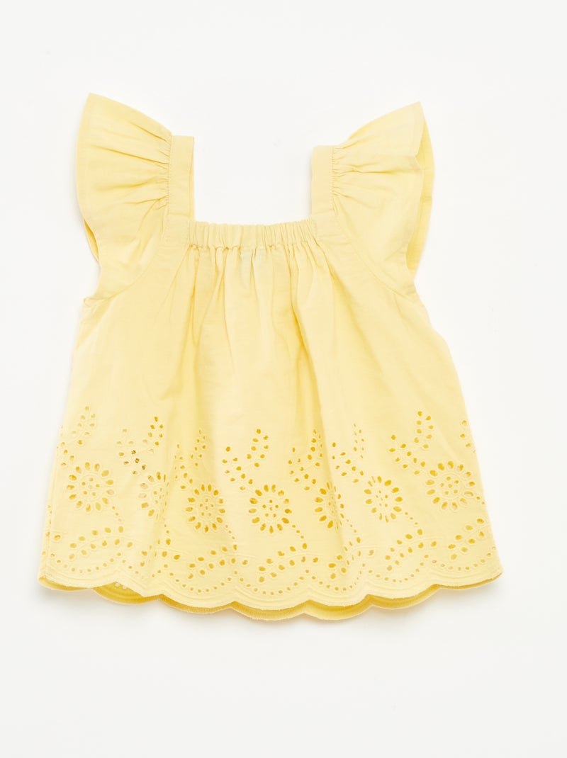 Blouse légère avec bretelles volantées et broderies JAUNE - Kiabi