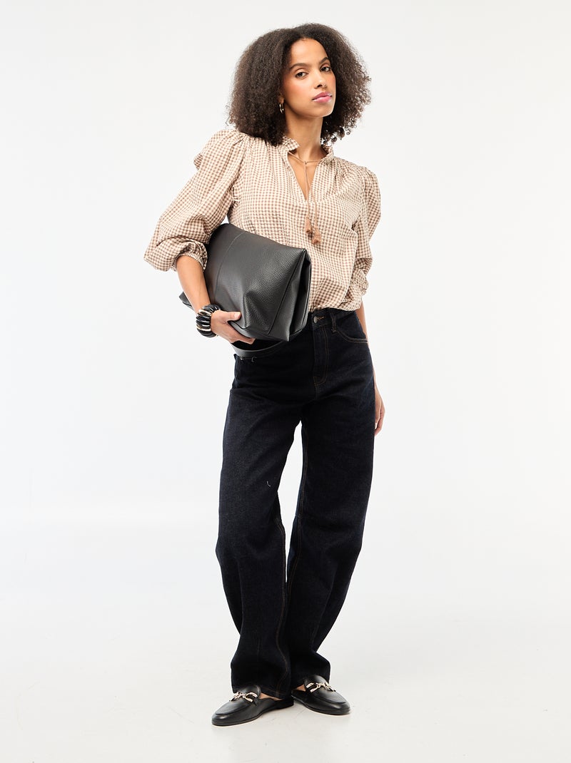 Blouse manches longues à carreaux Beige - Kiabi