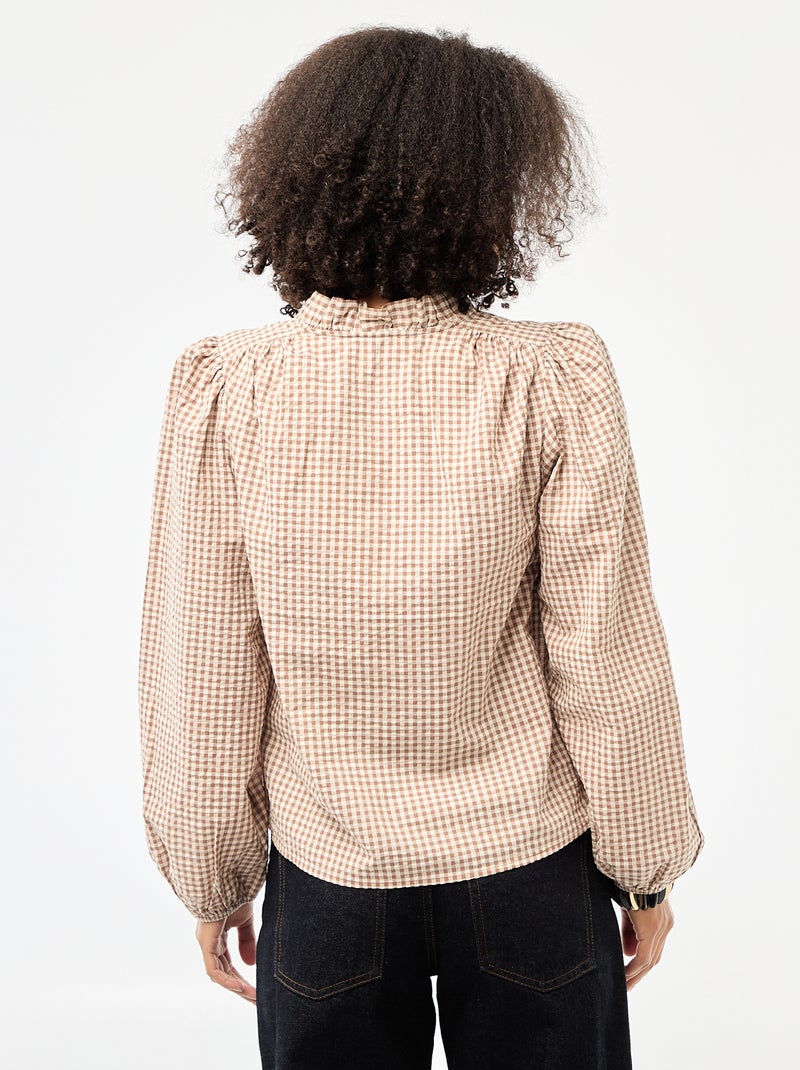 Blouse manches longues à carreaux Beige - Kiabi