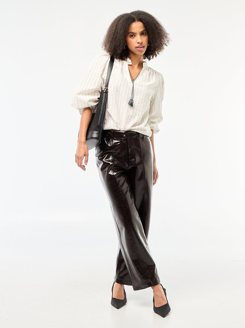 Blouse manches longues à carreaux Beige - Kiabi