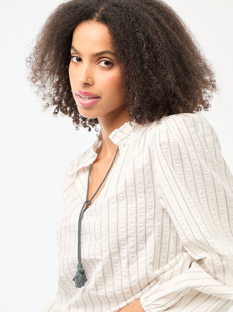 Blouse manches longues à carreaux Beige - Kiabi