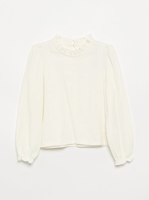 Blouse manches longues avec col volanté - Kiabi