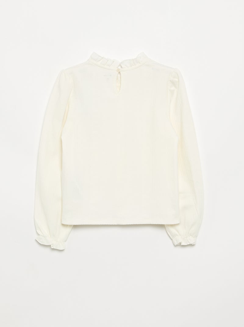 Blouse manches longues avec col volanté Beige - Kiabi